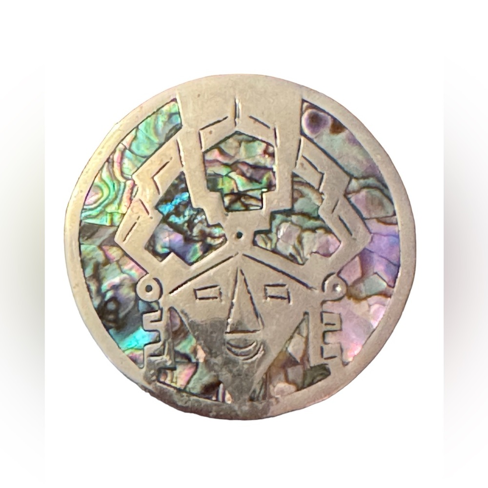 Taxco Abalone Sterling Warrior Pendant Brooch Pin  Alpaca Mexico Mexican Kachina